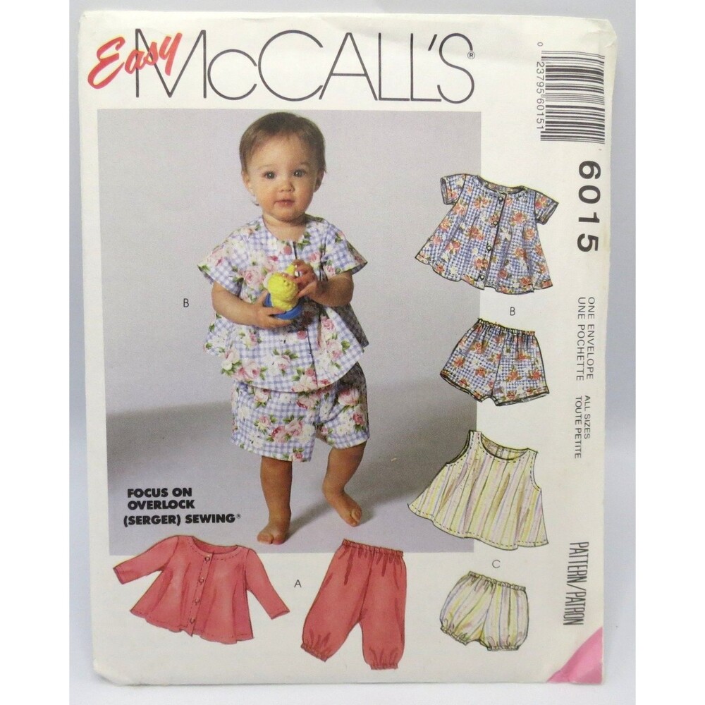 McCall's 6015 Infants' Top Pants Shorts Bloomers Small-X-Large 90s Vintage